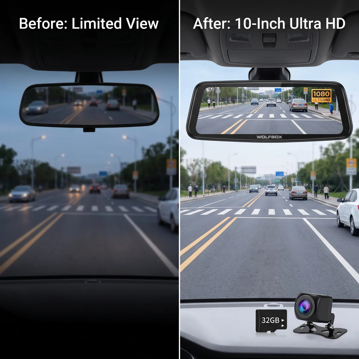 Car Dash Cam 10 Inch IPS Touch Screen 1080P Dual Front Rear Camera With 32G TF Card Waterproof Rearview Camera 140 Degree Wide Angle Loop Recording G Sensor Parking Monitor Multi Language Car Driving Recorder For Vehicle Safe