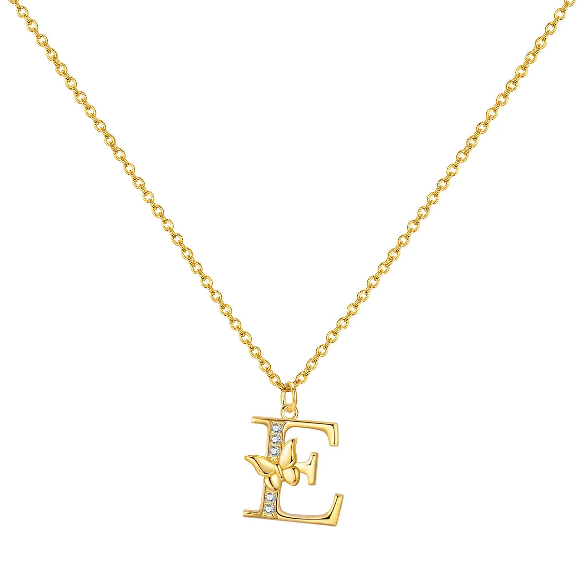 Original 925 Sterling Silver 18K Gold Zircon Butterfly A-Z 26 Letter Y-shaped Chain Necklace For Women Commemorate Jewelry Gift