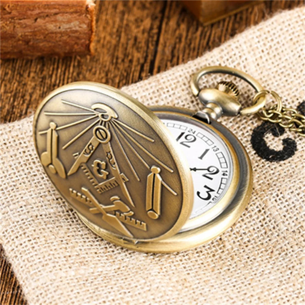 Bronze Masonic Vintage Necklace Pendant Quartz Clamshell Arabic Digital Pocket Watch The Best Gift