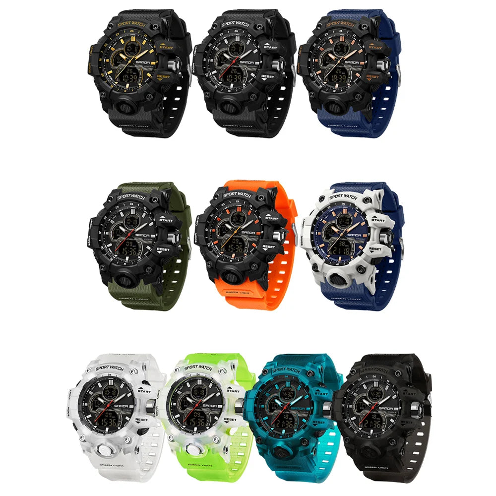 SANDA Digital Men Watch Military Sport Waterproof Wristwatch Man TPU Strap Quartz LED Clock Fashion Stopwatch Date Male Clock