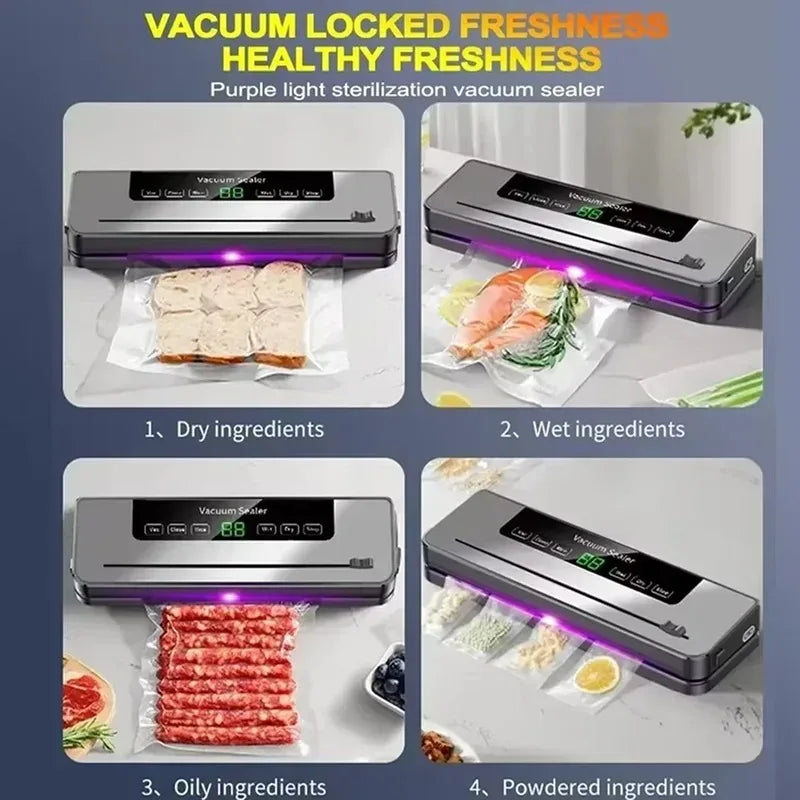 Electric Household Vacuum Sealer Machine - One Touch Operation with Built-in Cutter Kitchen Food Storage Packaging Tool