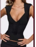 Women Bandage Top Sexy Square Neck Striped Spaghetti Strap Crop Corset Sleeveless Bodycon Lady Stretch Summer Party Chic Vest