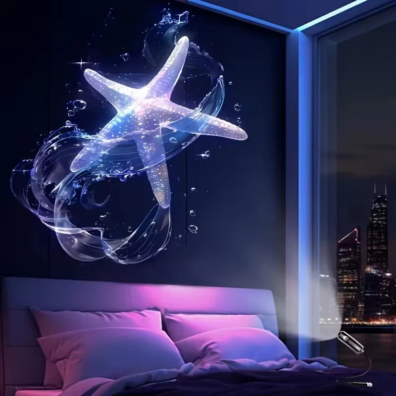 Ocean-Themed Projector Lamp, USB Powered, Creates a Romantic Deep-Sea Scene, Perfect as a Bedside Nightlight for Ambiance.