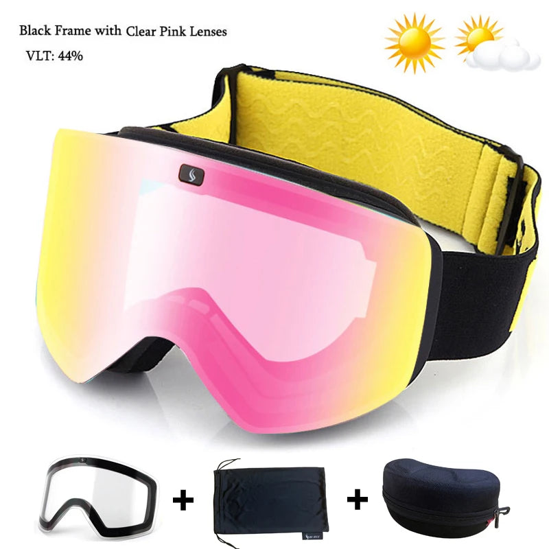 Magnetic Lens Ski Goggles Double Layer Polarized Lens Skiing Anti-fog Snowboard Goggles Men Clear Lens Ski Glasses Eyewear