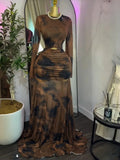 GLCMYAYA 2025 Fall Women O-neck Long Sleeve Print Mermaid Maxi Dress 2025 Evening Birthday Beach Sexy Night Party Long Dresses