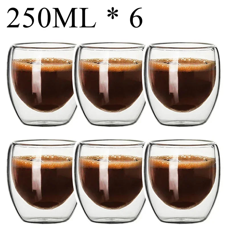 Double Wall Glass Cup Heat Insulation Transparent Handmade Tea Drink Cups MINI Whisky glasses Espresso Coffee Mug set 250-450ml