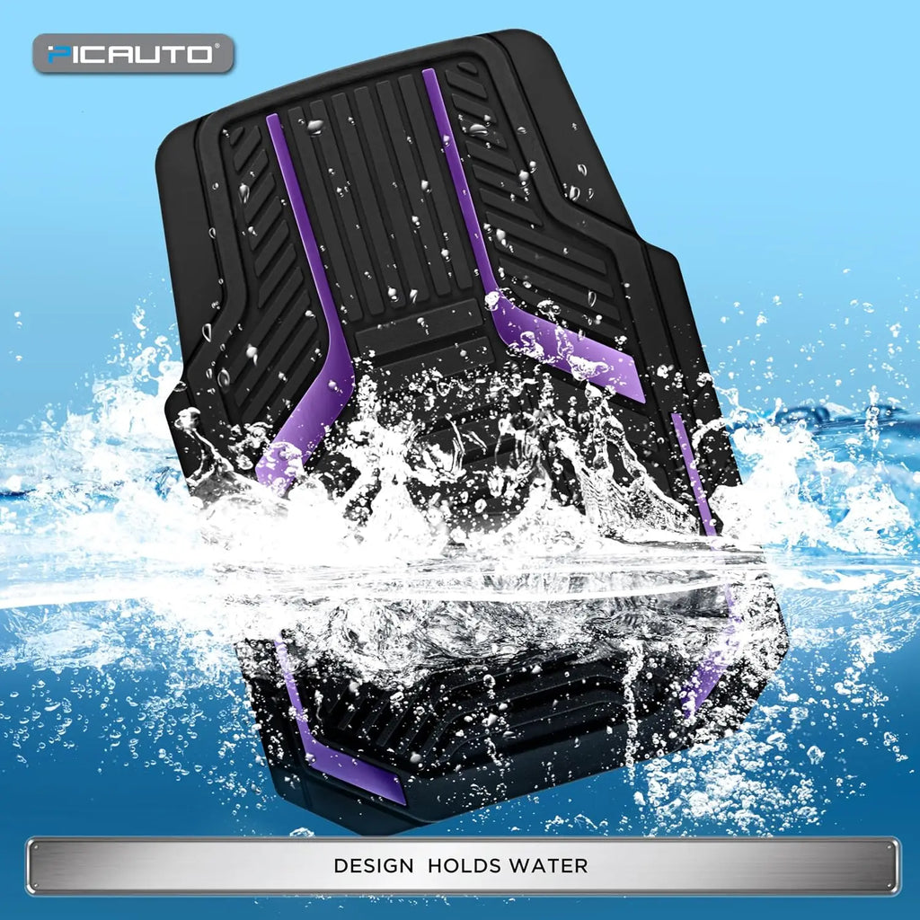Heavy Duty Rubber Floor Mats, Purple Aluminum Film Car Mats Set, Front and Rear Car Mats with Anti-Slip Backing, All Weather Protection, Trim-to-Fit for Automotive SUV, Sedan, Van