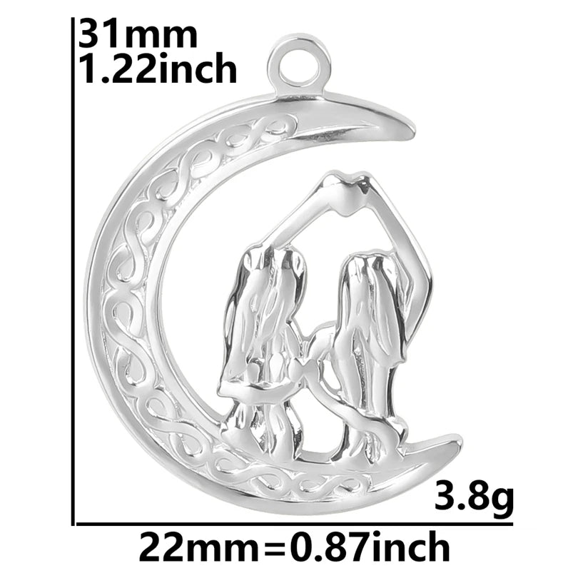 10pcs/lot Stainless Steel Crescent Moon Sun Pendants Moon Girl Friendship Mushroom Forest Charms Jewelry Making Findings No Fade