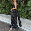 Tuularose Elegant Polka Dot Long Dress Summer Scarf Ribbon Ruffle Halter Pleated Dress Luxury Sleeveless Women's Evening Dresses