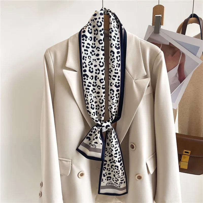 Floral Print 12*145cm Long Ribbon Silk Scarf Women Neck Scarves Headband Female Skinny Neckerchief Hair Band Neck Tie Bag Ribbon
