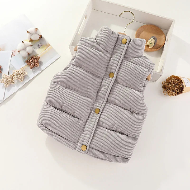 Autumn Winter Baby Girls Boys Vest Cute Thicken Waistcoat Outerwear Children Teens Cotton Solid Color Jackets Vest 2 to 6 Years
