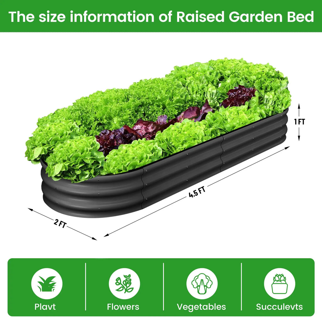 2-Pack Oval Galvanized Steel Raised Garden Bed Open Base Safety Edge Metal Planter Box Raised Beds for Vegetables Flowers Herbs