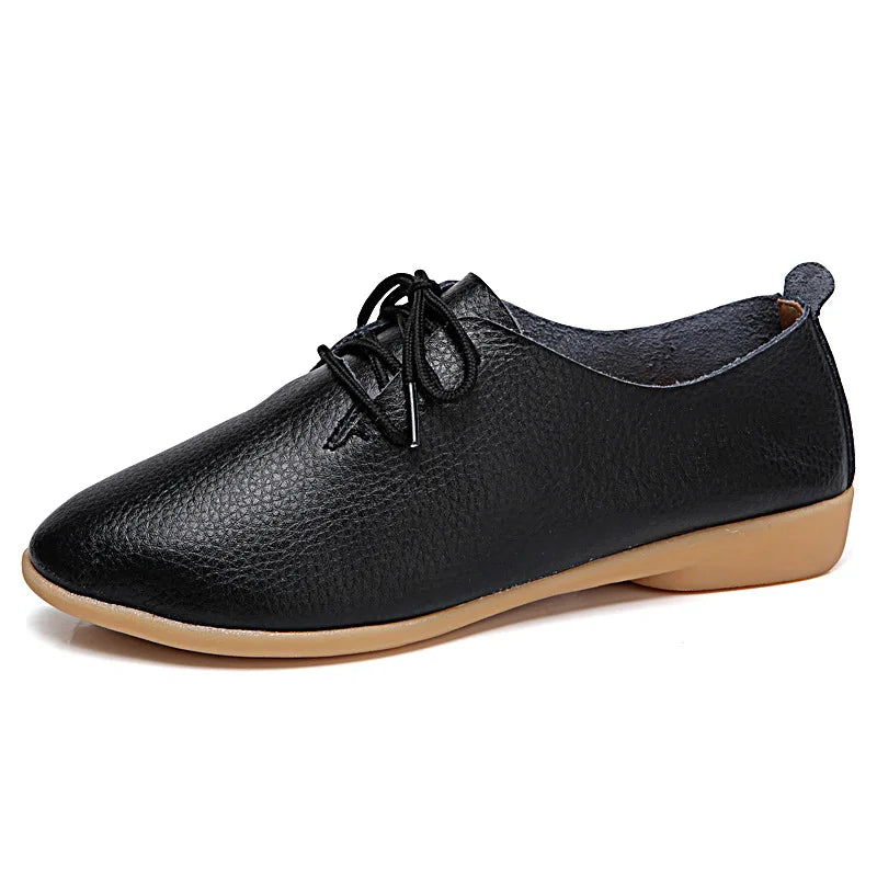 EOFK Spring Autumn Women Oxford Shoes Medical Casual Leather Ballet Flats Lace Up Soft Comfortable Ladies Derbys