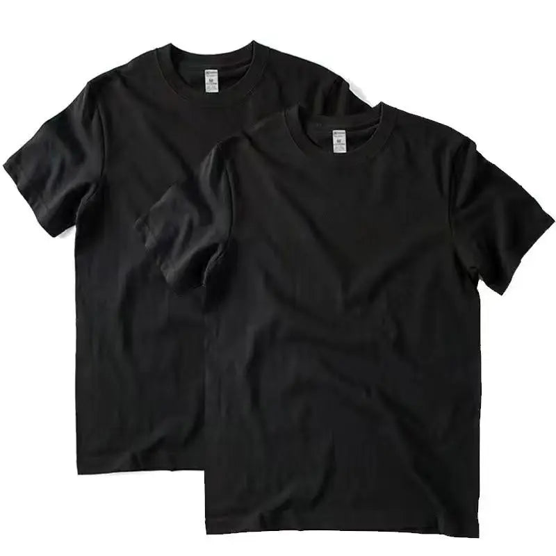 2pcs Solid Color T-shirt 100% Cotton Men Women White O-Neck Loose Short-sleeved Basic Models All-match T-shirt Couple Tops Black