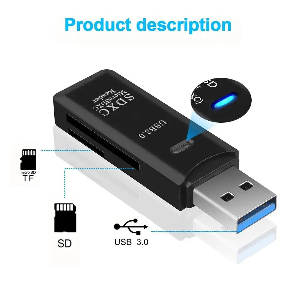 2-in-1 Multi Functional USB 3.0 Card ReaderMicro SD TFMemoryCardReaderUSBFlashDrive CardreaderAdapter For PCLaptops Accessories