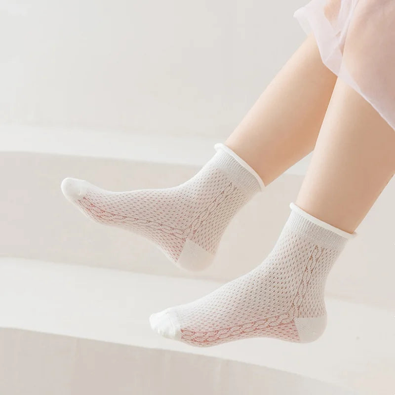 5Pairs/set Children Mesh Socks For 2-12Years Girls Summer Thin Breathable Kids Socks Sweet Fashion White Princess Lace Sock New