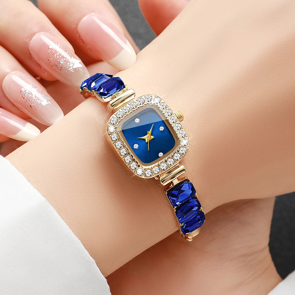 Fashion Square Diamond Dial Women Quartz Wristwatch Ladies Rhinestone Bracelet Strap Watch Reloj Mujer (Without Box)