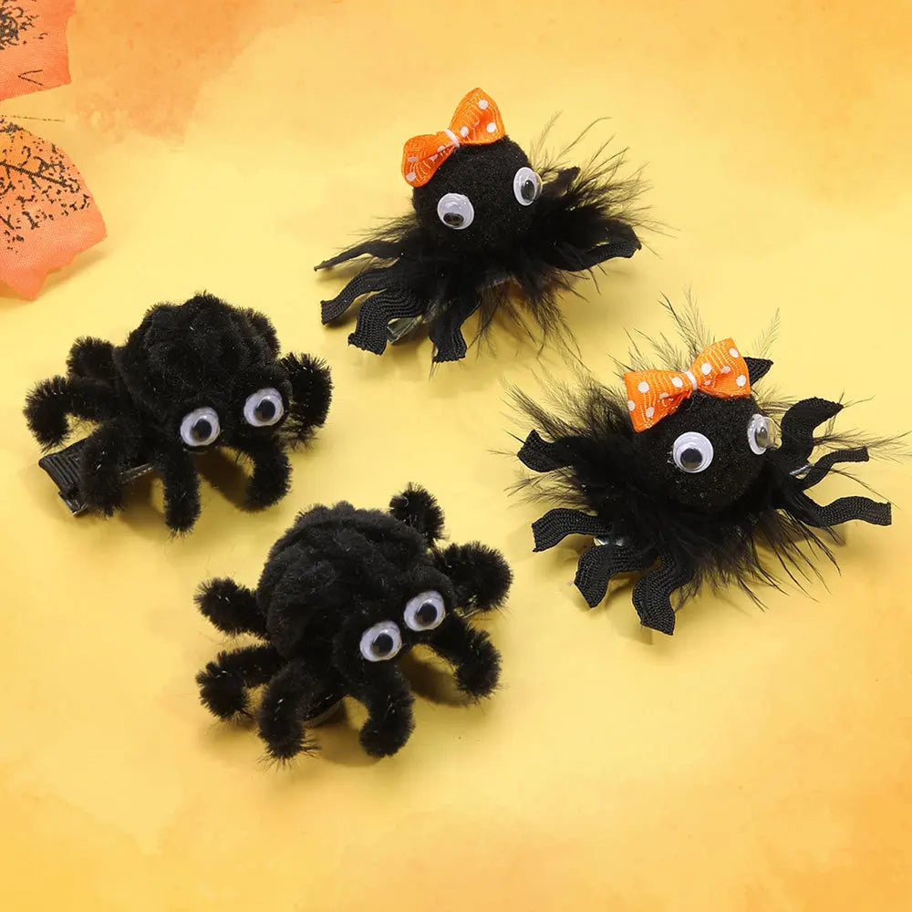 2pcs Black Halloween Girl Hair Clips, Fabric Spider Decor Hair Clips, Fun Hair Accessories, Suitable As Halloween Gift For Girls