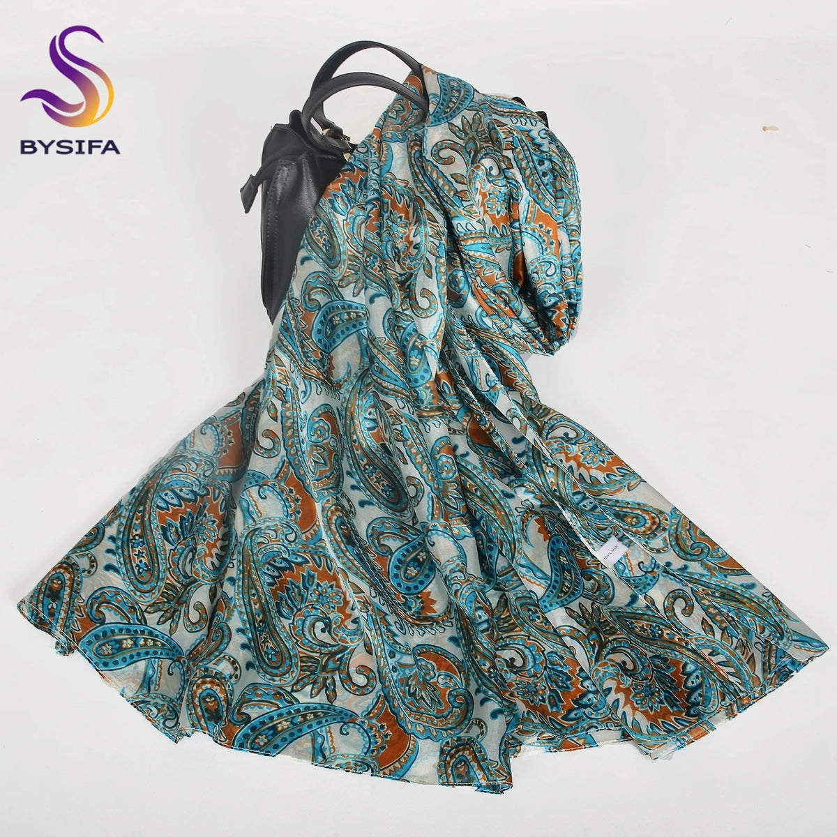 BYSIFA| Ultralarge Blue White 100% Mulberry Silk Scarf Beach Wrap Brand Female Long Scarves New Paisley Design Silk Scarf Shawl