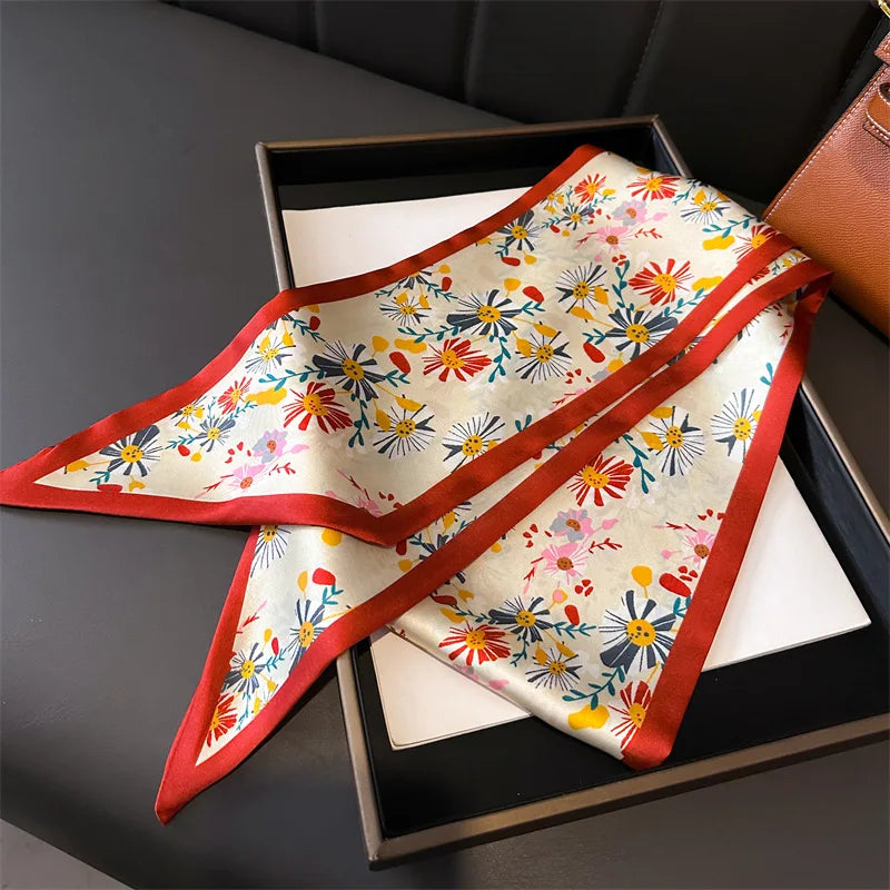 NEW Fashion Print Long Silk Scarf Graphic Ribbon For Women Soft Cozy Silk Scarf Versatile Neckerchief Length Luxury Headband