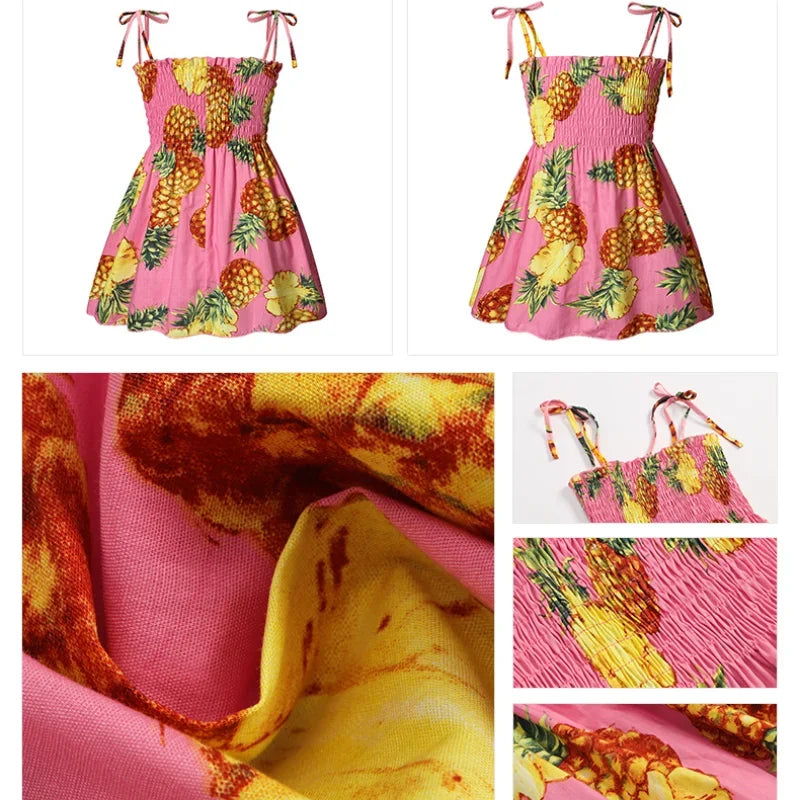 1-6 Years Kids Girls Sleeveless Flower Sundress Summer Beach Strap Princess Dress Cotton Children Clothes Girls Casual Dresses