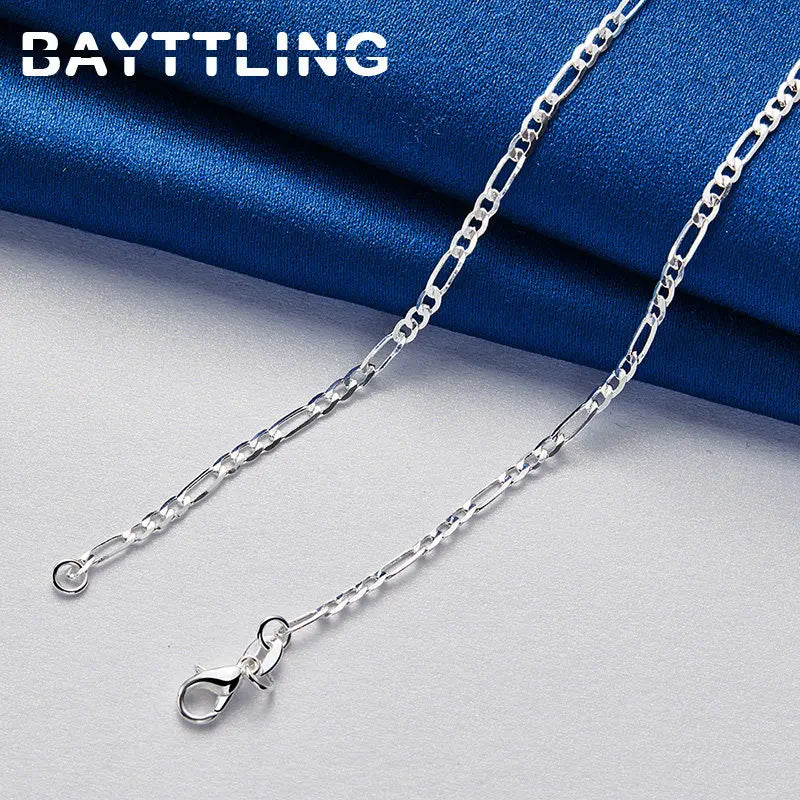 925 Sterling Silver 4MM 16-30 Inches Man Figaro Chain Bracelet Necklace For Woman Fashion Couple Christmas Gift Jewelry Set 2pcs