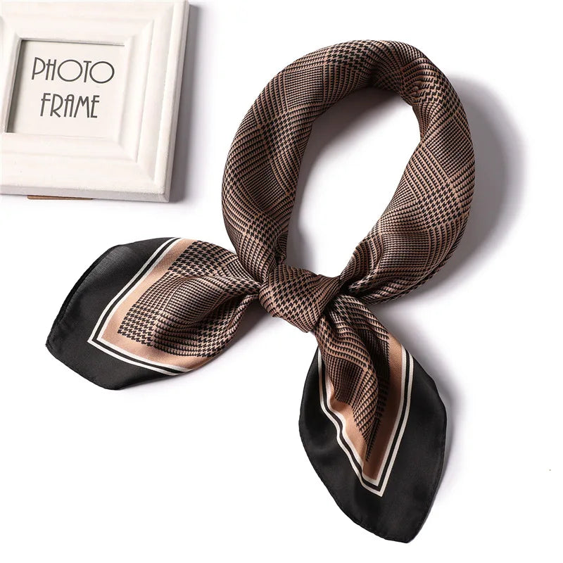 Elegant Geometric Striped Square Scarf for Women Satin Fashion Wraps Neckerchief Female Hair Bands Ribbon Headband Bandana