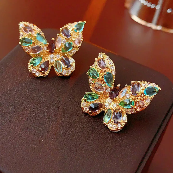 Exaggerated Luxury Crystal Flower Stud Earrings Women's Temperament Elegant Fashion Design Wedding Party Jewelry Valentine Gifts