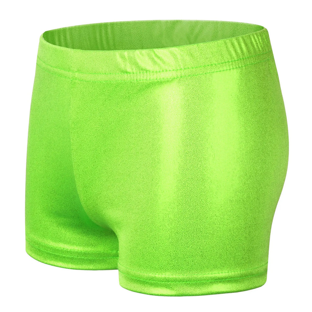 Dance Shorts for Girls Kids Bronzing Metallic Pants Elastic Children Glossy Gymnastic Dancewear Blank Solid Sports Shiny Glitter