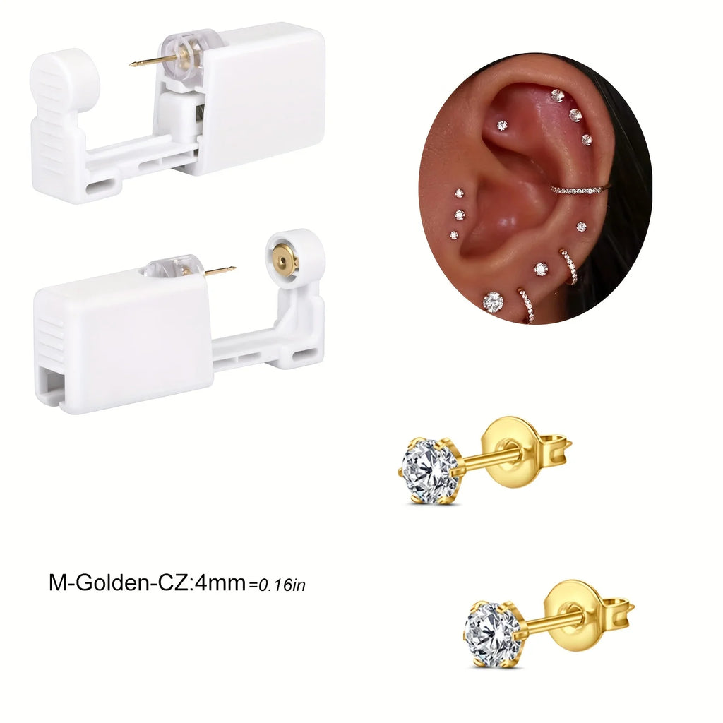 2 sets Ear Piercing Kit Disposable Ear Piercing Gun Kit Self Piercing Gun and Build-in Earrings Stud Ear Piercing Gun