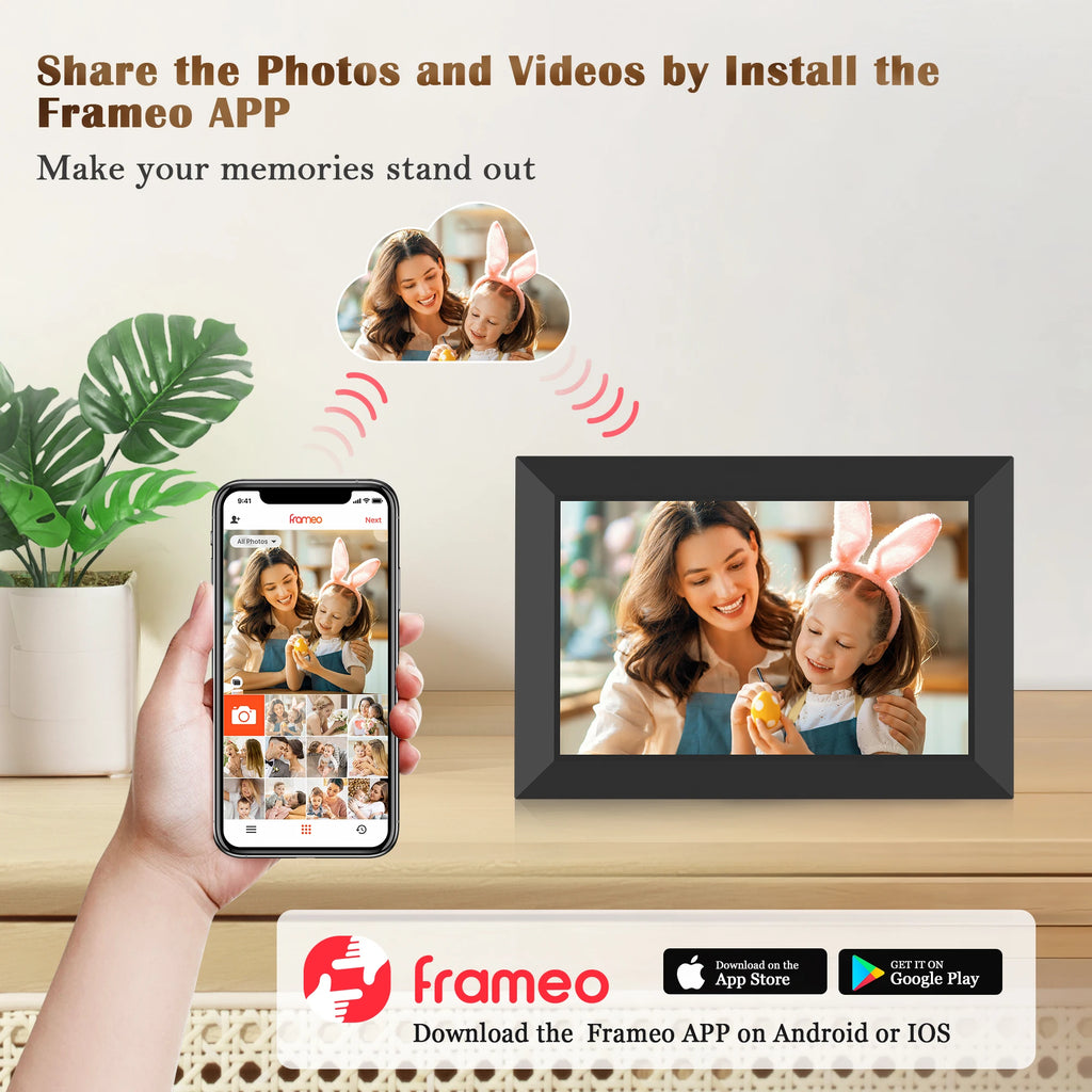 FANGOR Frameo 10.1 Inch WiFi Digital Picture Frame Smart 32GB Memory 1280x800 HD IPS Touch Screen Auto-Rotate Instant Share Life