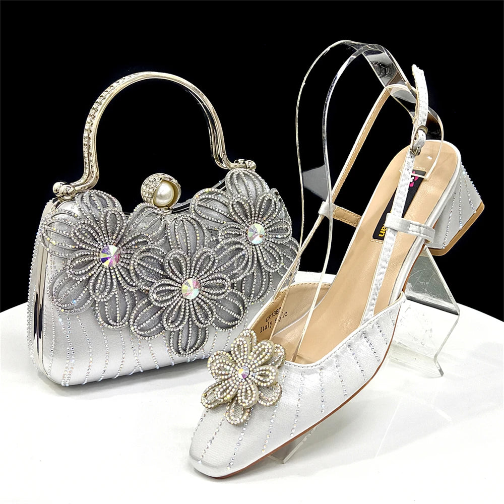 Venus Chan Italian Fashion Women's Elegant Orange Heels & Rhinestone Clutch Bag Set – Perfect for Parties and Special Occasions