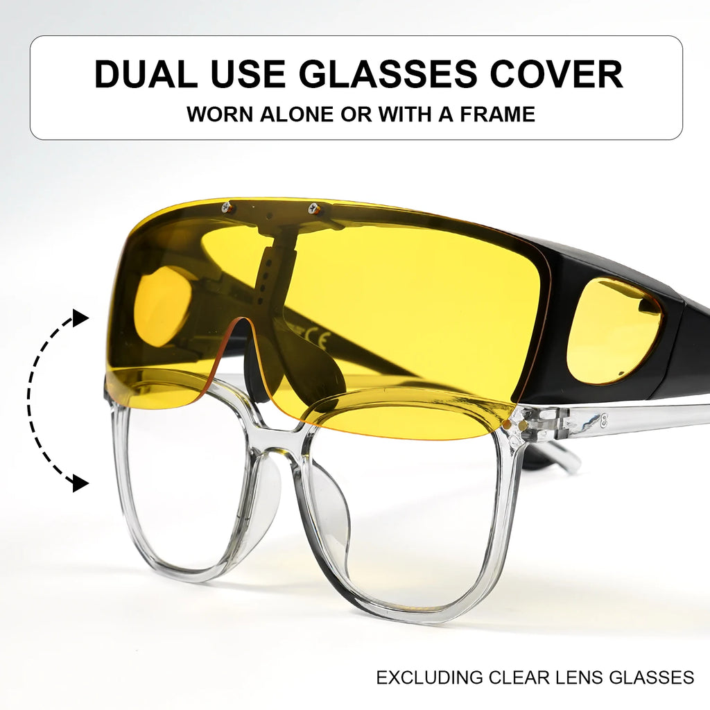 Flip Up Fit Over Glasses Oversized Sunglasses UV400 Side Shield Over Prescription Eyeglasses Night Driving Fishing Shades