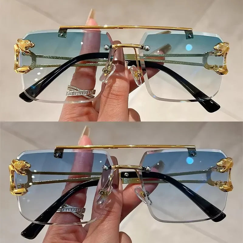 1pcs Retro Frameless MEN'S AND WOMEN'S Sunglasses, Fashionable, Nickel Double-layer, UV400