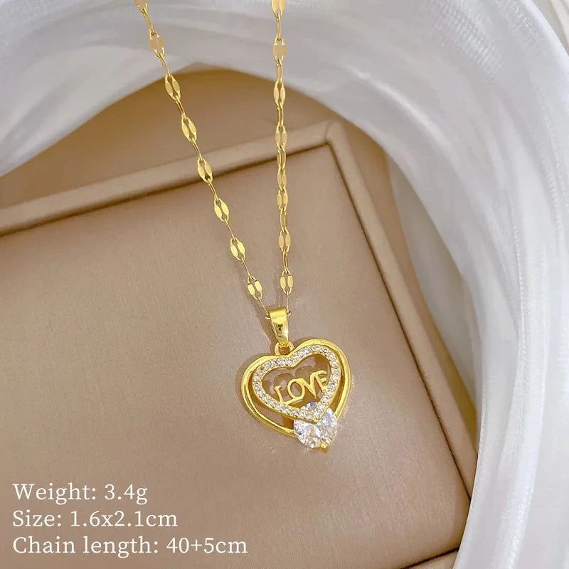 Fashionable Luxury Micro-Set Zircon Copper Pendant Necklace for Women Stylish Personality Versatile Stainless Steel Choker Jewel