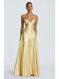 Women Satin One Shoulder Cutout Maxi Dress Elegant Green Ruched Mermaid Slim Fit Flowy Vestido 2026 Lady Summer Evening Dresses
