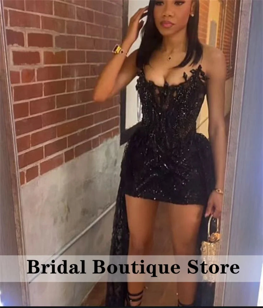 Black Crystal Beading Homecoming Prom Dress With Cape Cocktail Gown Birthday Dress 2025 Blackgirl Birthday Party Gown Customiz