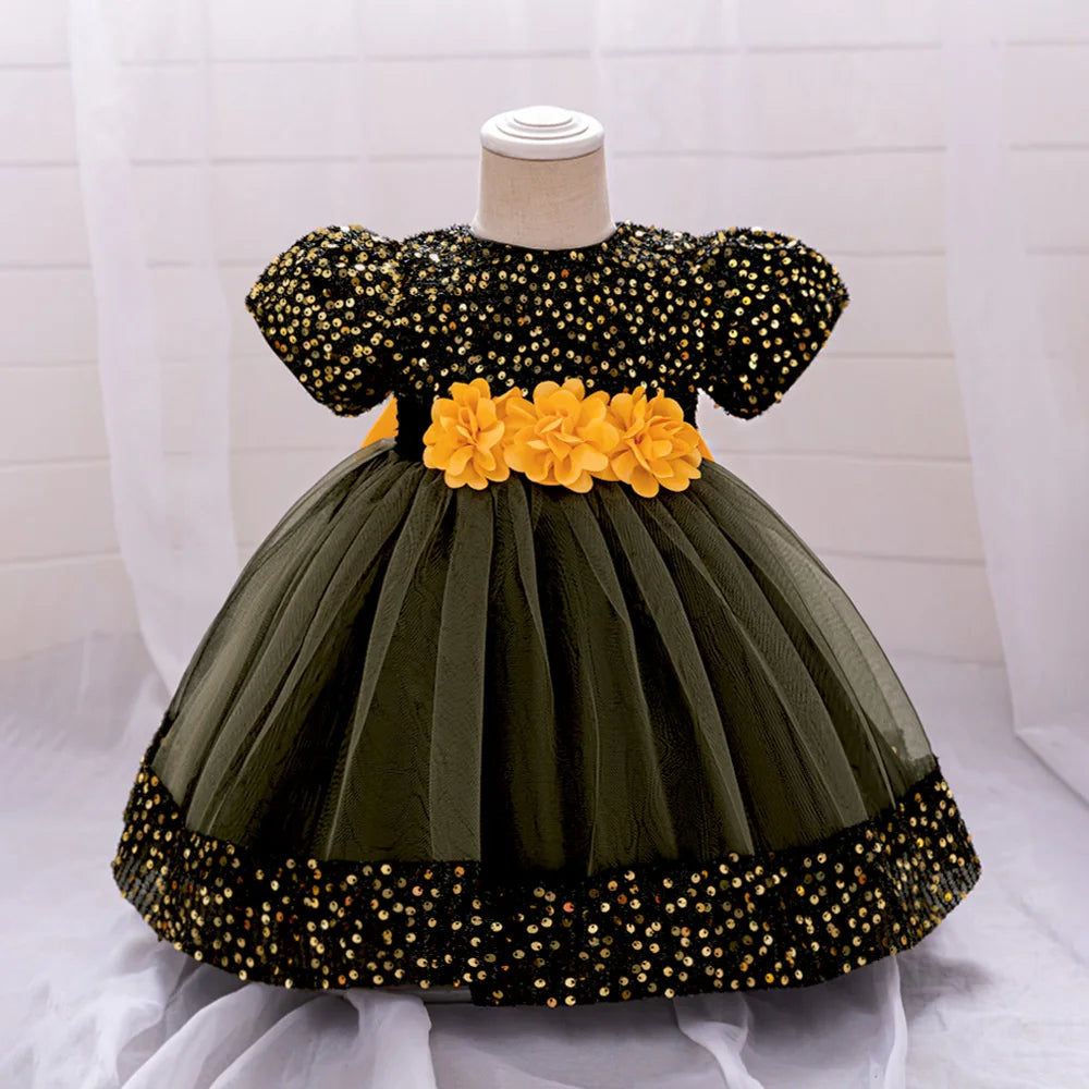 Toddler Baby Sequin Party Dresses Baptism Wedding 1 Year Birthday Bow Princess Dress For Baby Girls Lace Bridemaid Gown Vestidos