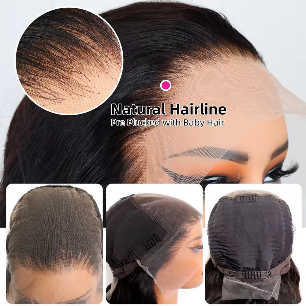 46 Inch 13x4 Lace Front Human Hair Wigs Body Wave 200 Density Remy Hair Glueless Wig Natural Color For Black Women Pre Plucked