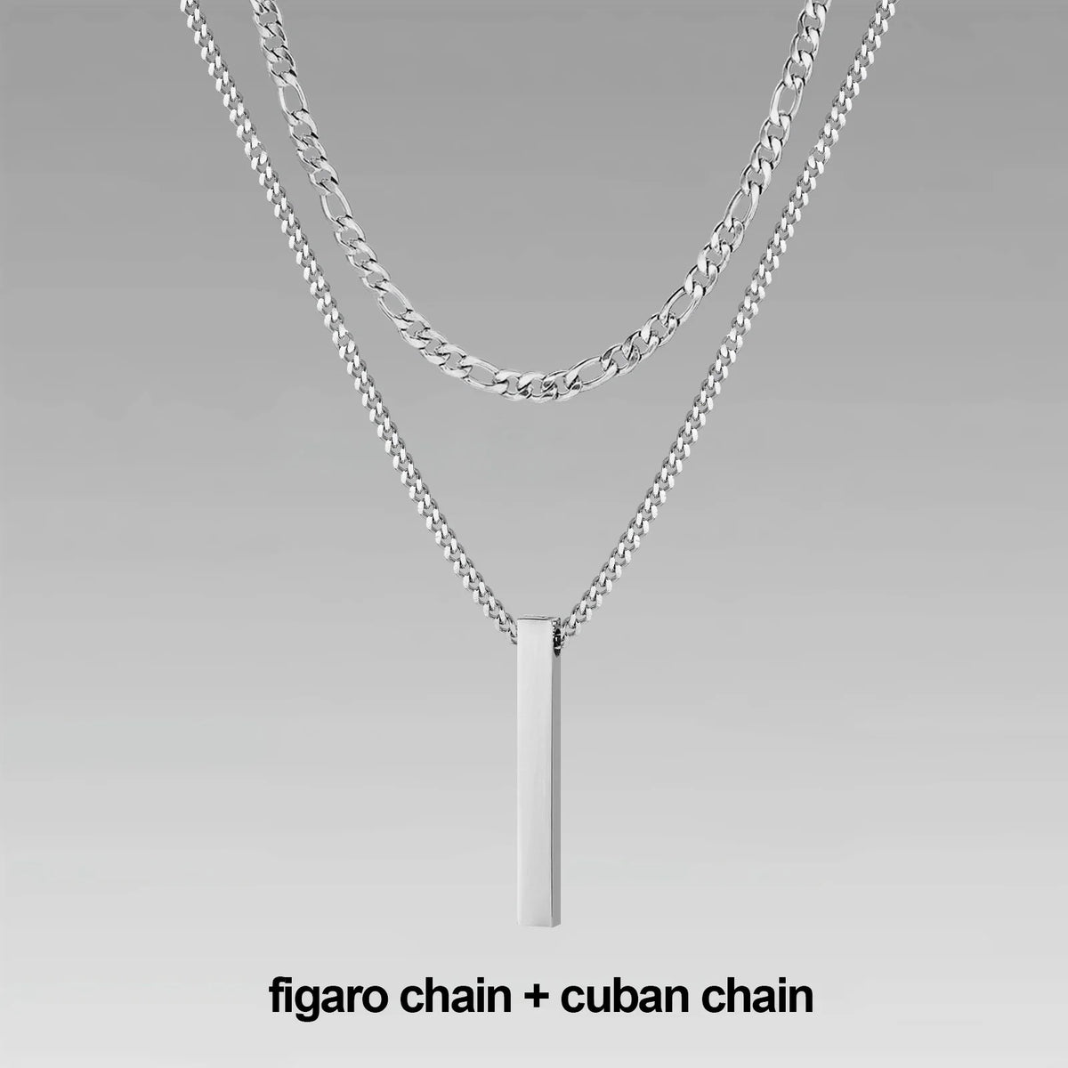 Vnox 3D Vertical Bar Necklaces for Men, Layering Stainless Steel Geometric Pendant, Layered Wheat Rope Cuban Chain, Boy Collar