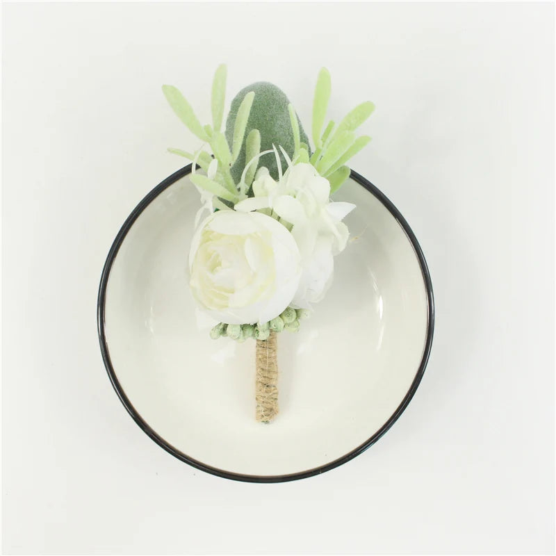 Corsage Men Wedding Rustic Boutonniere White Bridal Wrist Corsage Bridesmaid Groomsmen Party Meeting Personal Decorations
