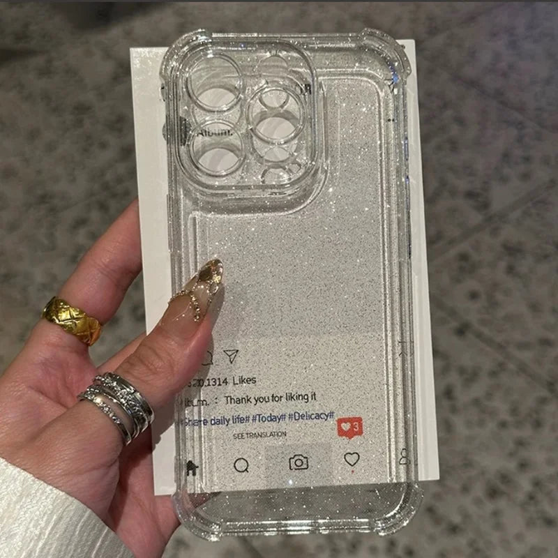 Luxury Shockproof Clear Bling Glitter Phone Case For iPhone 17 16 15 14 13 12 11 Pro Max Plus 16E Transparent Soft Bumper Cover