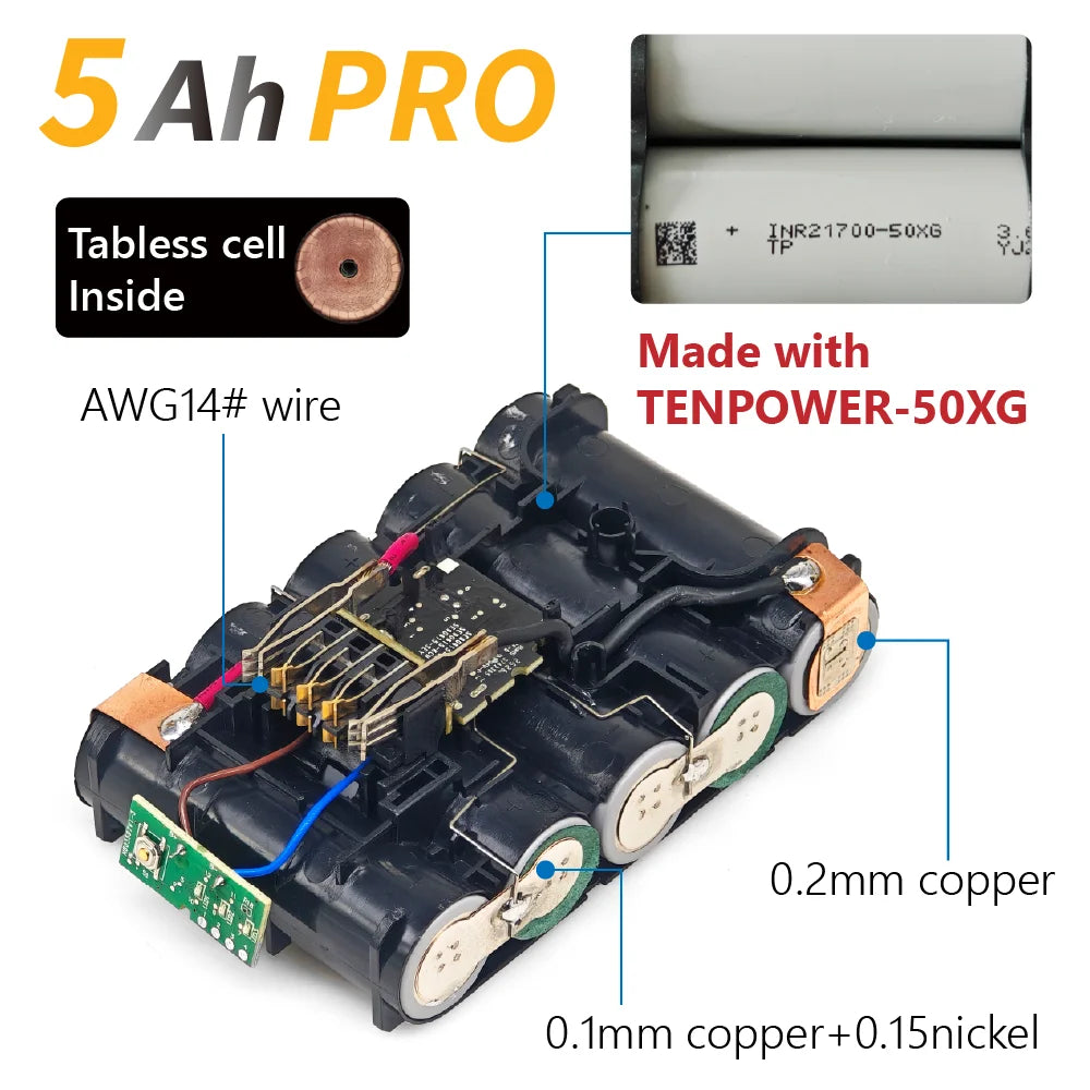 TPCELL 4Ah/5Ah For D.Walt 20V Battery Tabless 21700 DCB200  Replacement Battery Compatible With For D.walt 18V/20V Tools Battery
