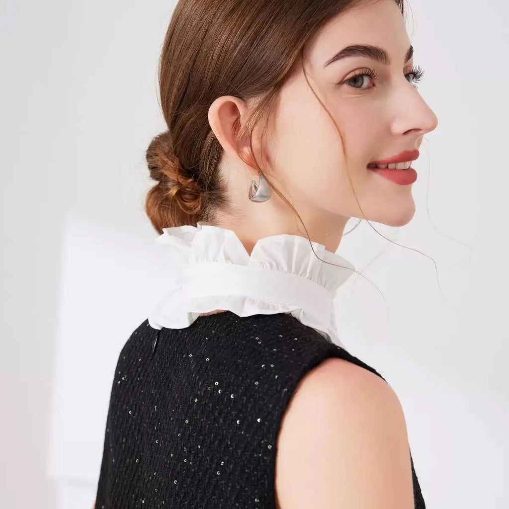 Fashion Ruffles Button Fake Collar for Women Stand Detachable Collar Fake Girls Vintage Lace Ladies False Blouse Collar