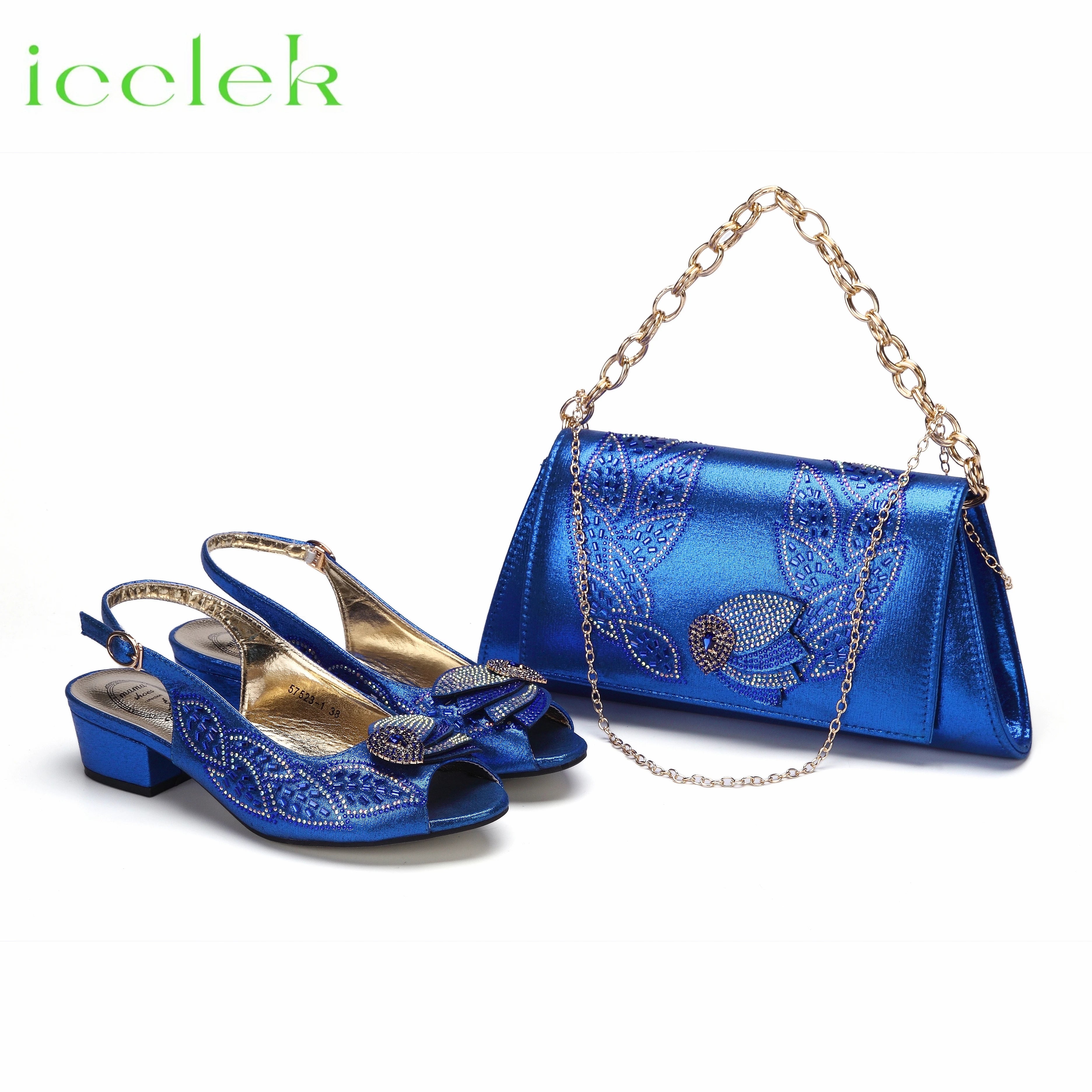 2023 Newest INS Style Brown Color Elegant Low Heels Nigeria Popular Design African Ladies Shoes And Bag Set for Wedding Party