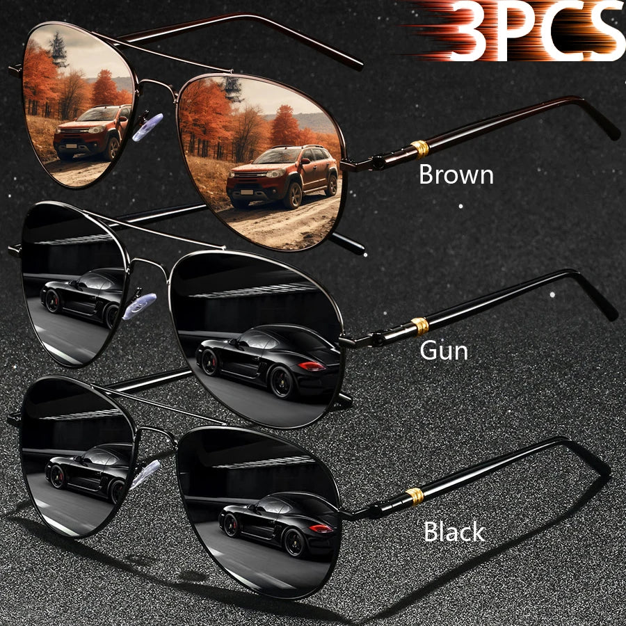 3PCS Fashion Vintage Square Metal Frame Sunglasses Men Women Fishing Driving Luxury Brand Designer Sun Glasses  Eyewear