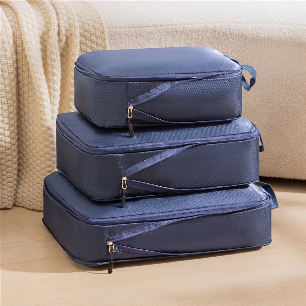3Pcs/Set Travel Compressible Packing Multifunction Travel Storage Bag Waterproof Suitcase Nylon Portable Luggage Organizer Pink