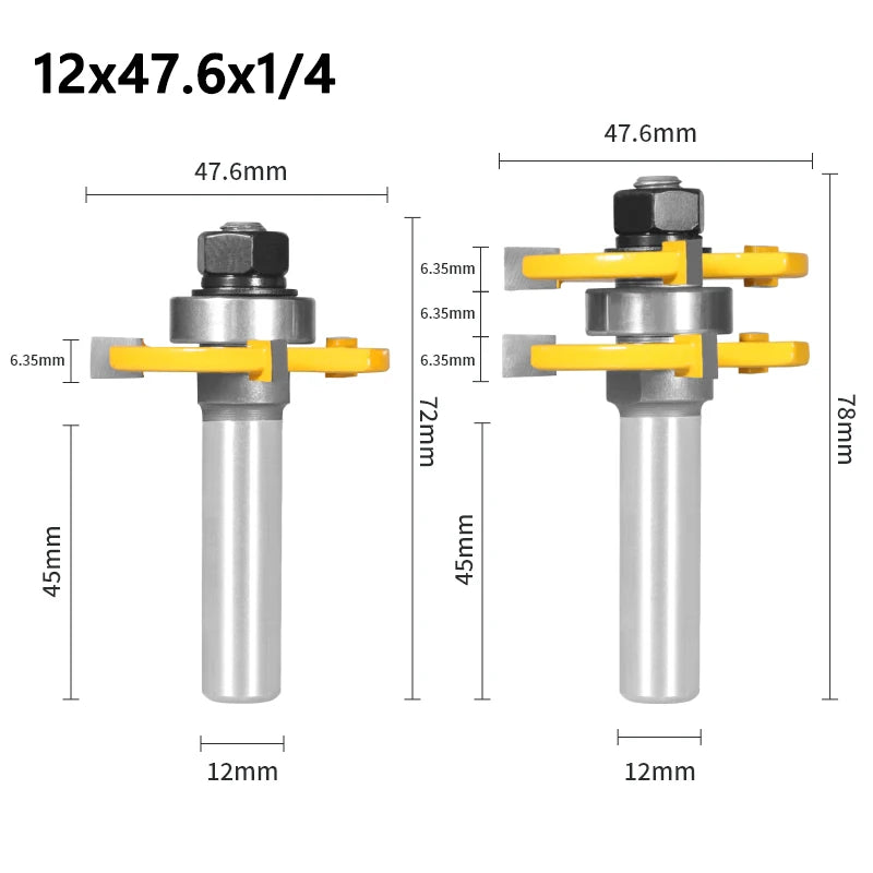 2Pcs 47mm Cove 1-7/8 T&G ASSEMBLY Cutter Router Bit Woodworking Milling Cutter For Wood Face Mill