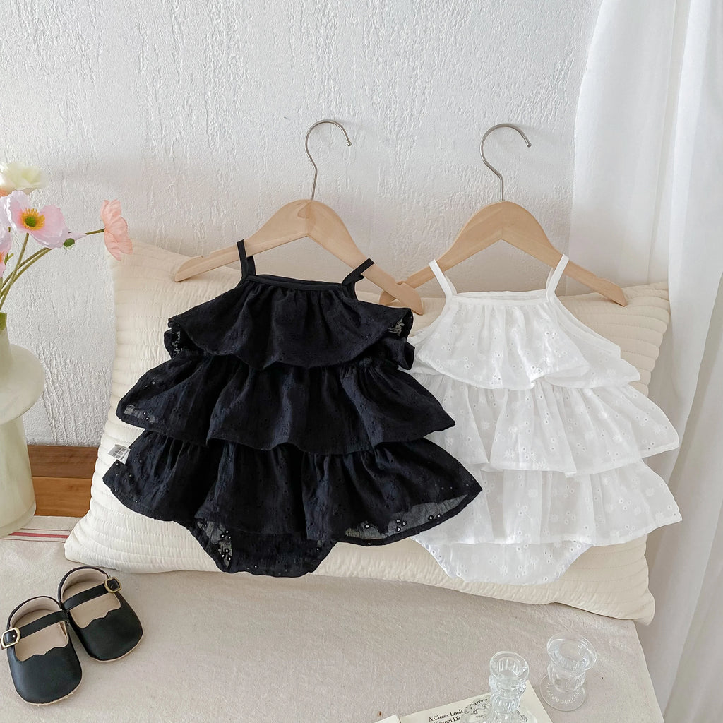 Korea Fashion Baby Girls Camisole Romepr Princess Cotton Sling Infant Bodysuit Dress Baby Outfit 0-2 Years Old