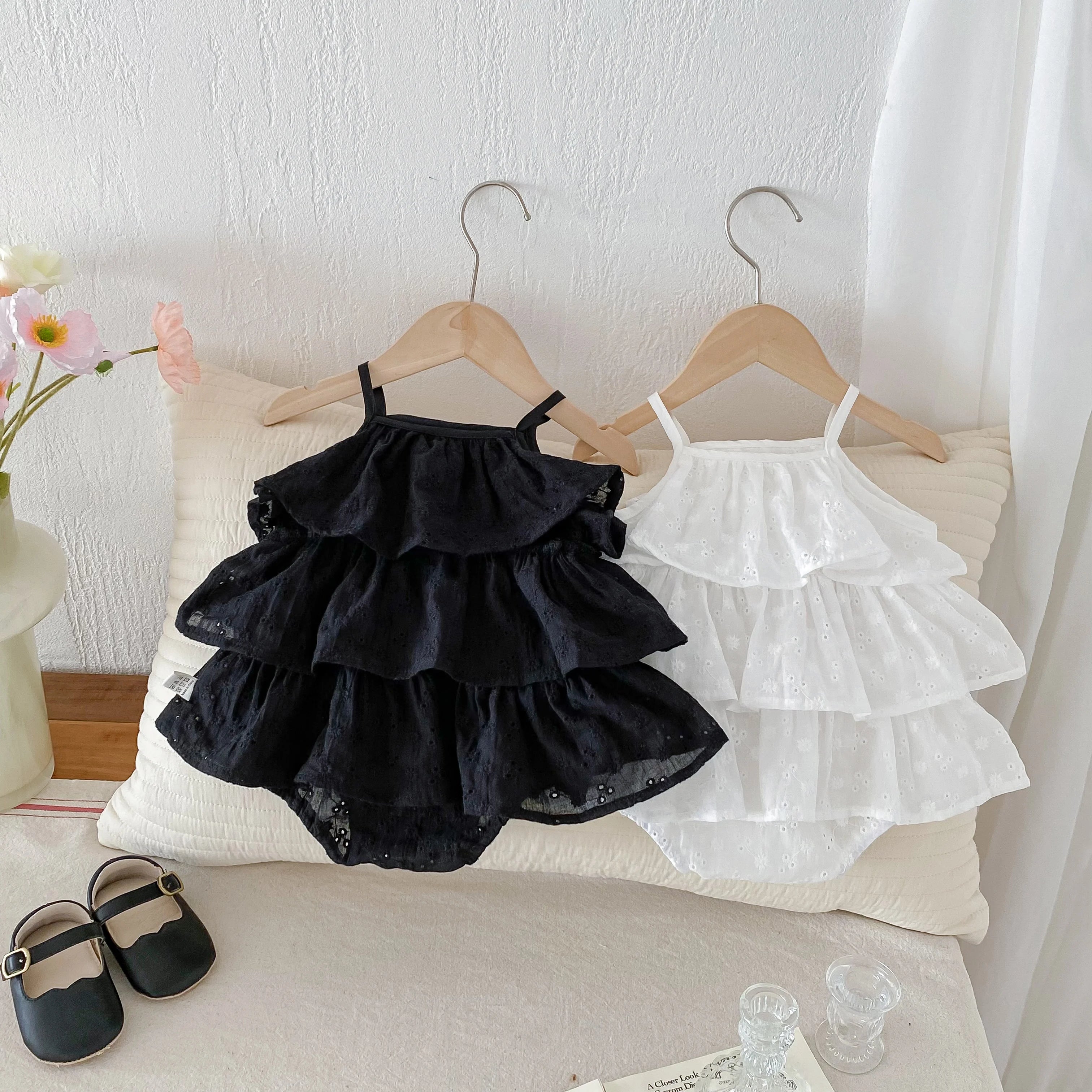 Korea Fashion Baby Girls Camisole Romepr Princess Cotton Sling Infant Bodysuit Dress Baby Outfit 0-2 Years Old